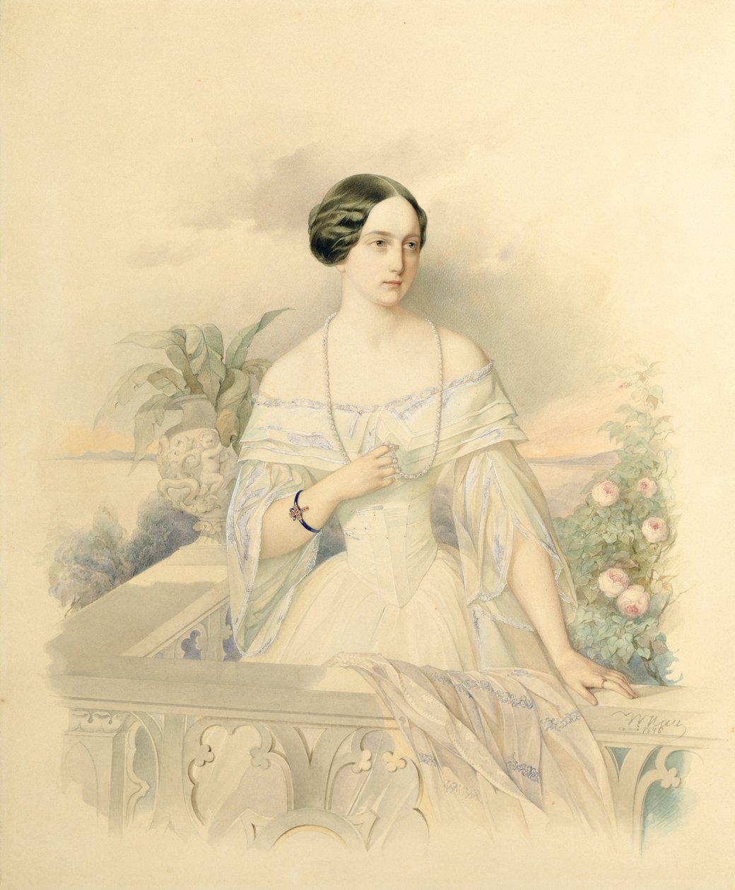 Portræt af storhertuginde Olga Nikolaevna, 1846 (wc på pap) af Vladimir Ivanovich Hau