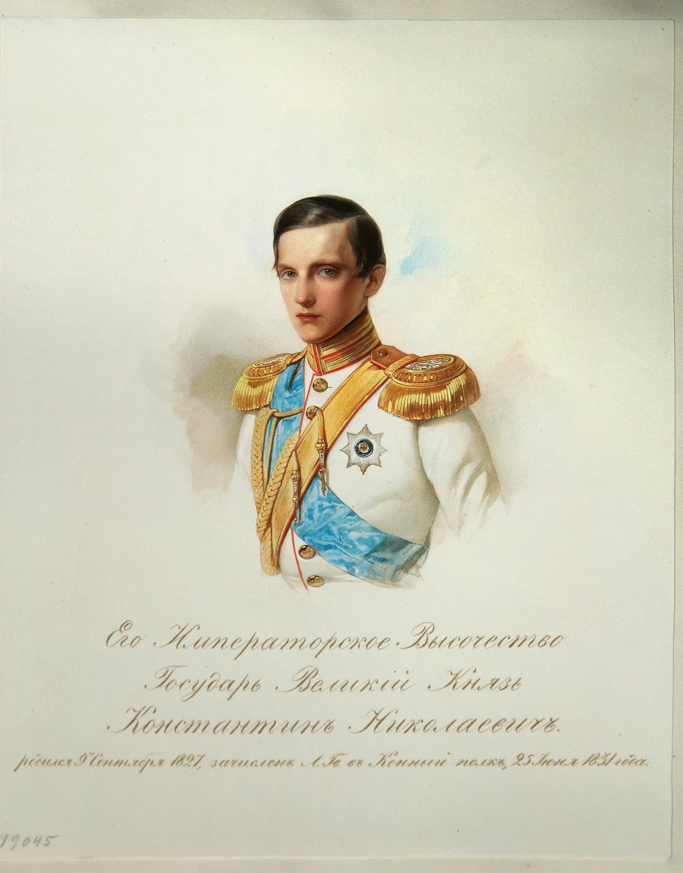 Portræt af storhertug Konstantin Nikolaevich af Rusland (1827-1892) (Fra albummet med de kejserlige hestevagter) - Hau (Gau), Vladimir Ivanovich (1816-1895) - 1846-1849 - Akvarel på papir - Institut for russisk litteratur IRLI (Pushkin-Huset), St. Peter af Vladimir Ivanovich Hau
