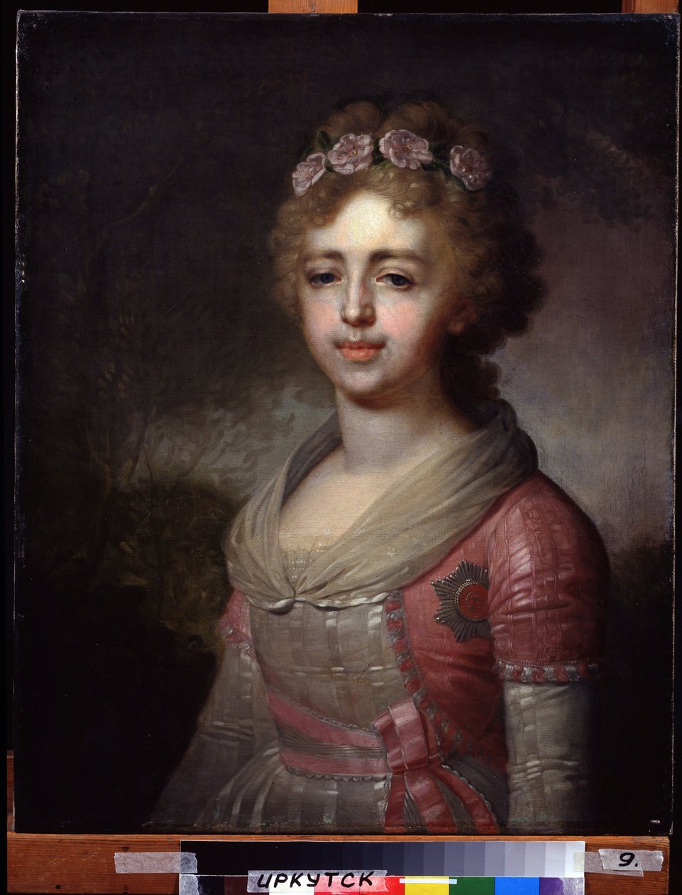 Portræt af storhertuginden Alexandra Pavlovna (1783-1801), datter af kejser Paul I (Portræt af storhertuginden Alexandra Pavlovna, datter af kejser Paul I). Maleri af Vladimir Lukich Borovikovsky (eller Borovikovsky) (1757-1825). Olie på lærred af Vladimir Lukich Borovikovsky
