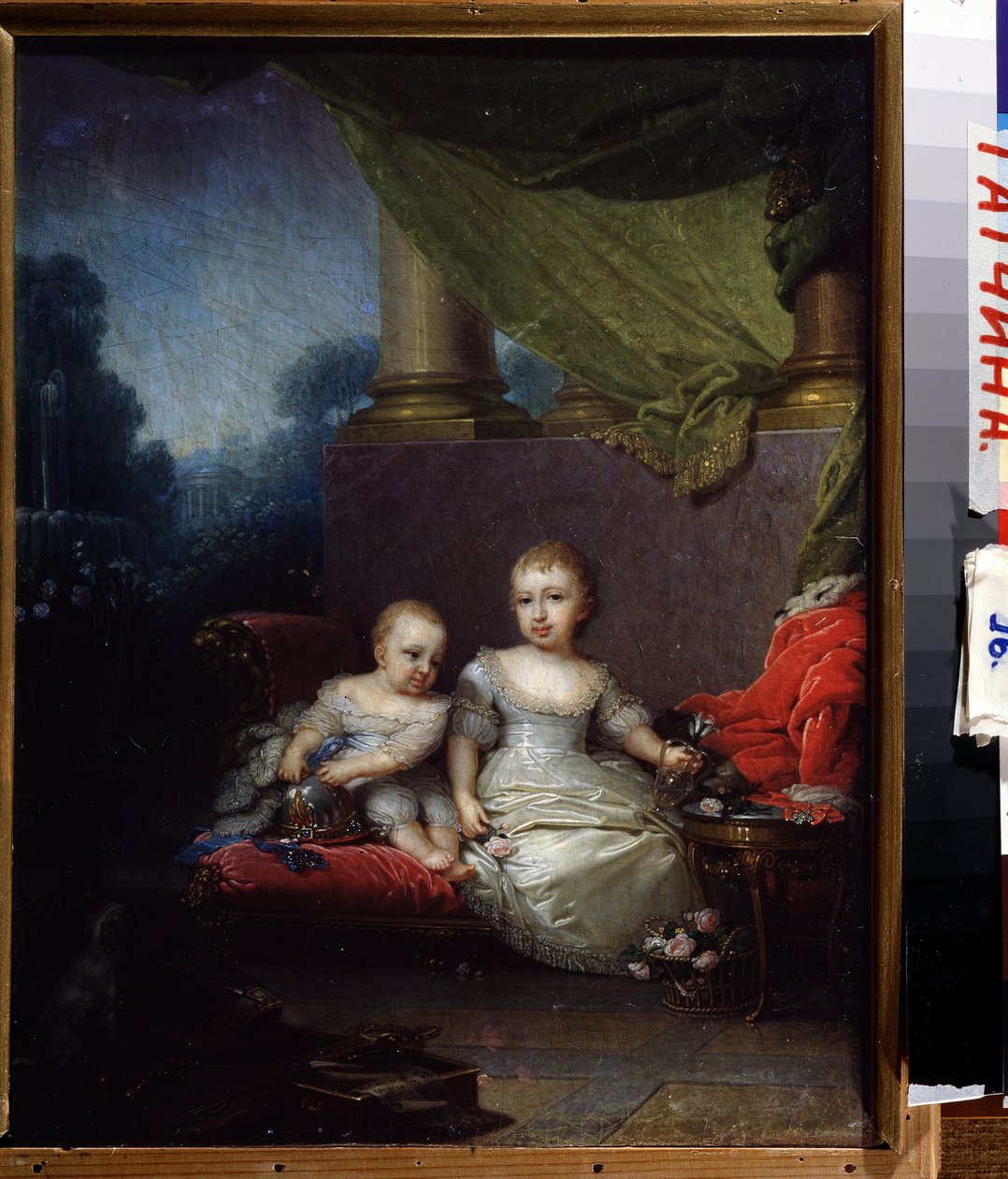 Portræt af storhertuginde Anna Pavlovna og storhertug Nicholas Pavlovich som børn. (Portræt af storhertuginde Anna Pavlovna og storhertug Nicolas Pavlovich, som børn). Værk af Vladimir Lukich Borovikovsky (eller Borovikovsky) (1757-1825). olie s af Vladimir Lukich Borovikovsky