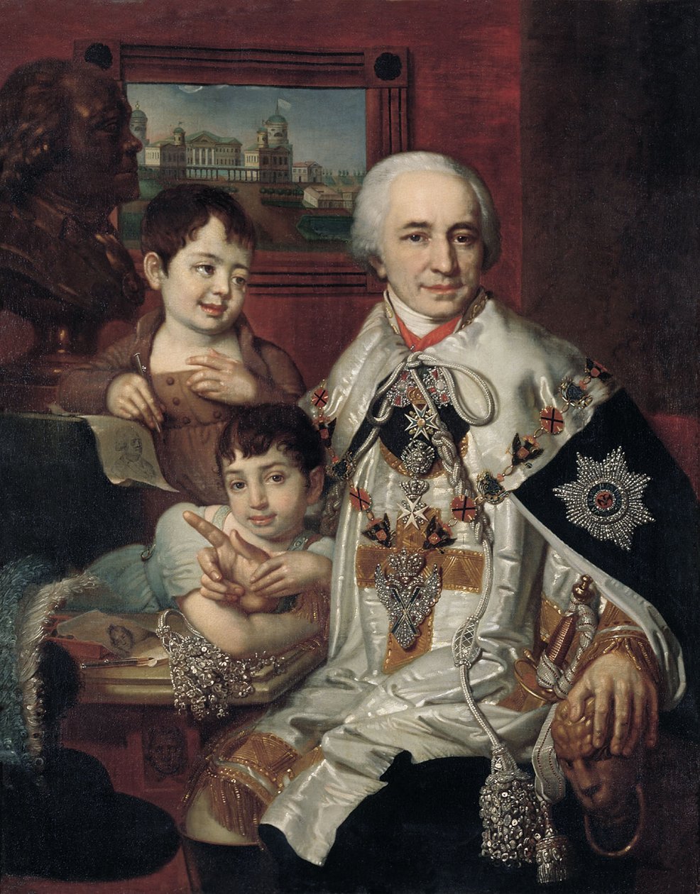 Portræt af admiral grev Grigory Grigoryevich Kushelev 1754-1833 med børn, 1801 af Vladimir Lukich Borovikovsky
