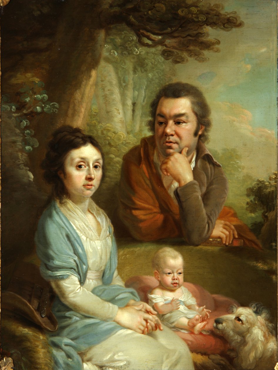 Portræt af Vasily Nebolsin, hans kone Avdotia og barn, slutningen af 1790
