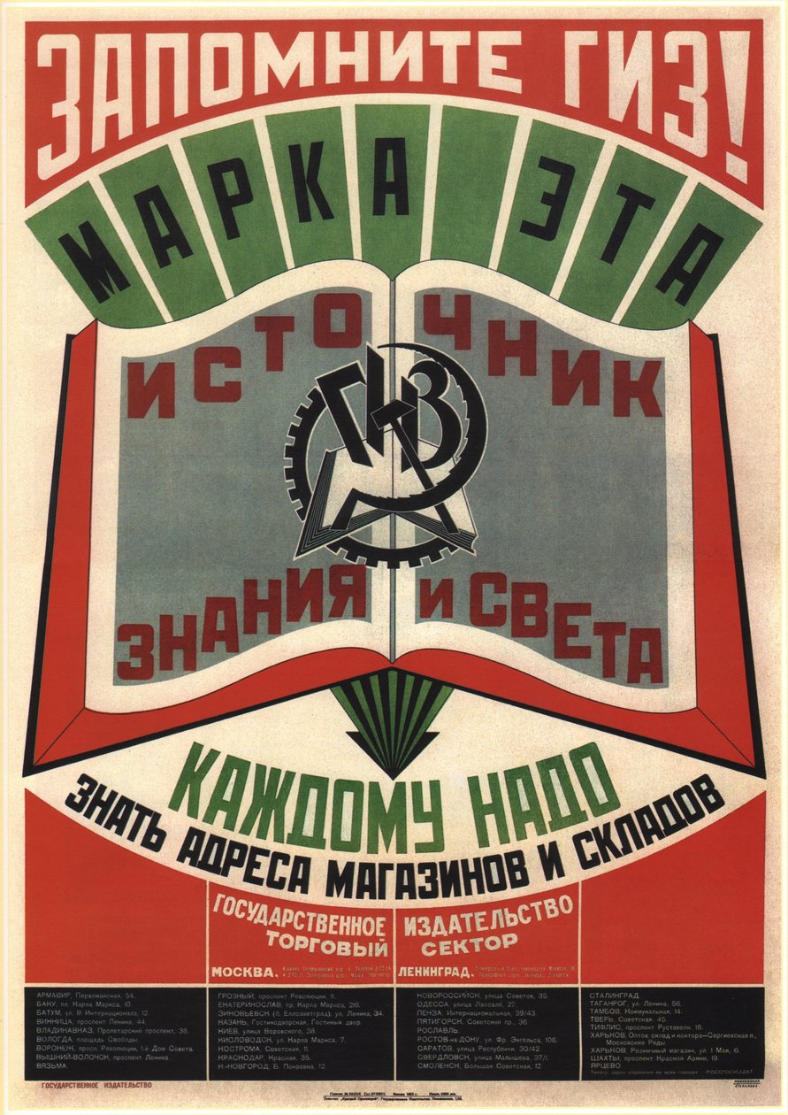 Husk GIZ State Publishers. Dette varemærke er en kilde til viden og lys, 1925 af Vladimir Mayakovsky