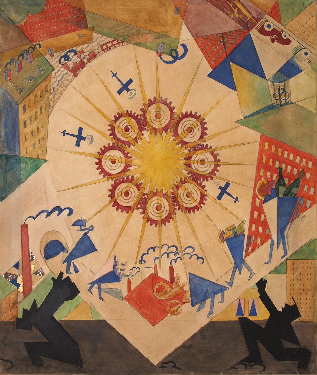 Forjættede land. Scenedesign til teaterstykket Mystery-Bouffe af Vladimir Mayakovsky, 1919. af Vladimir Vladimirovich Mayakovsky