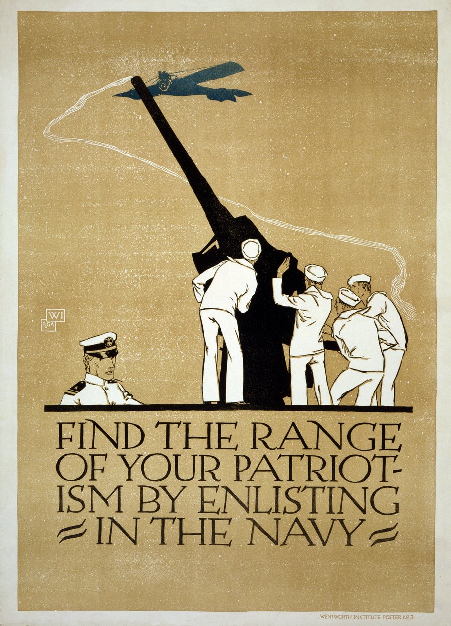 Rekrutteringsplakat for den amerikanske flåde fra 1. verdenskrig, udgivet i 1918 af Vojtch Preissig