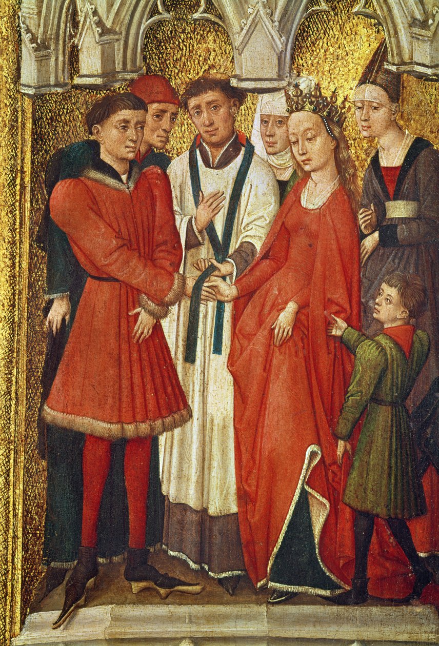 Redemption Triptych: Sacrament of Marriage, fra serien af små billeder, der portrætterer sakramenterne omkring det centrale billede af korsfæstelsen, ca. 1460 af Vrancke van der Stockt