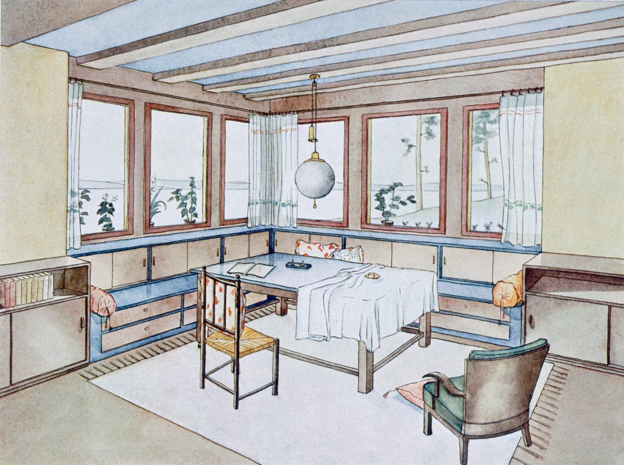 En del af en stue, fra Modern Interiors in Colour, udgivet af Julius Hoffman, Stuttgart, 1929 af W. Schneider