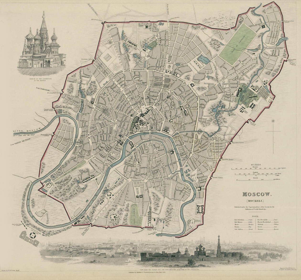Kort over Moskva, 1836 af W.B. Clarke