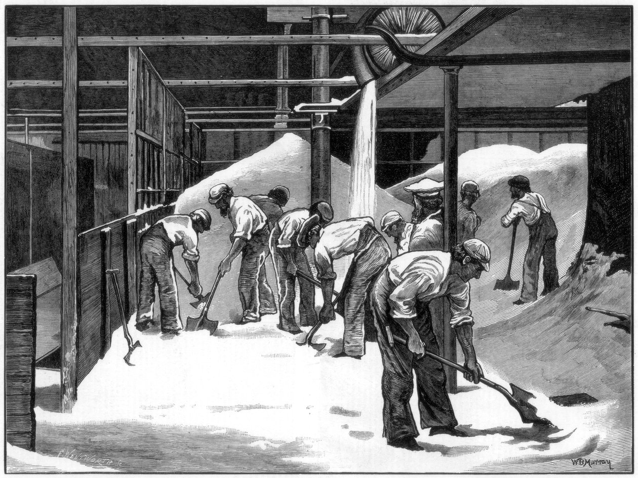 Sukkerfremstilling på Counterslip-raffinaderiet, Bristol, 1873. af WB Murray