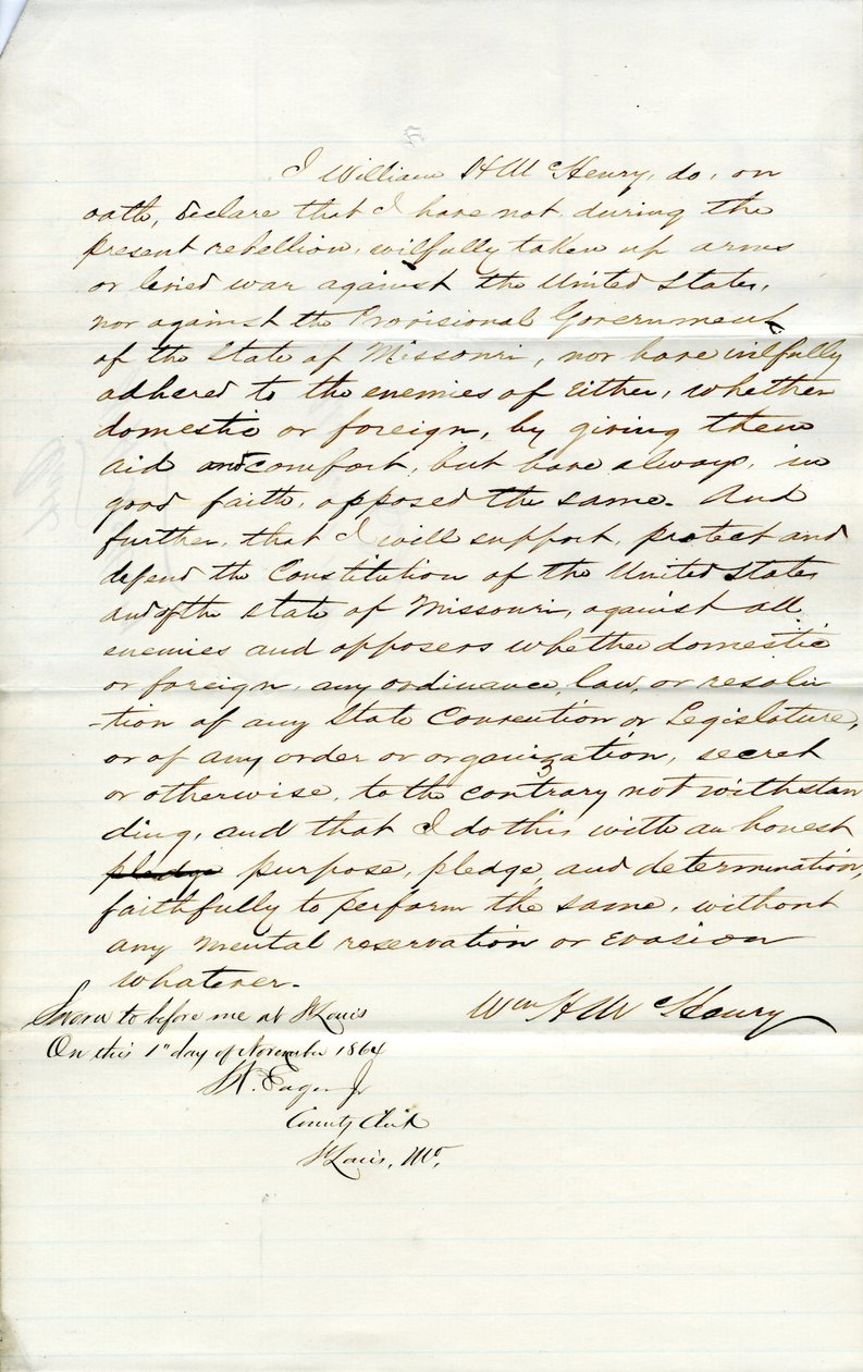 Loyalitet ed af William H. McHenry fra Missouri, County of St. Louis af W.H. McHenry