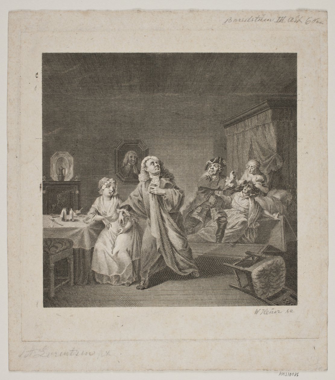 Barselsstuen III. akt 6. scene. Gravering efter Lorenzens Holberg Galleri. af WIlhelm Heuer