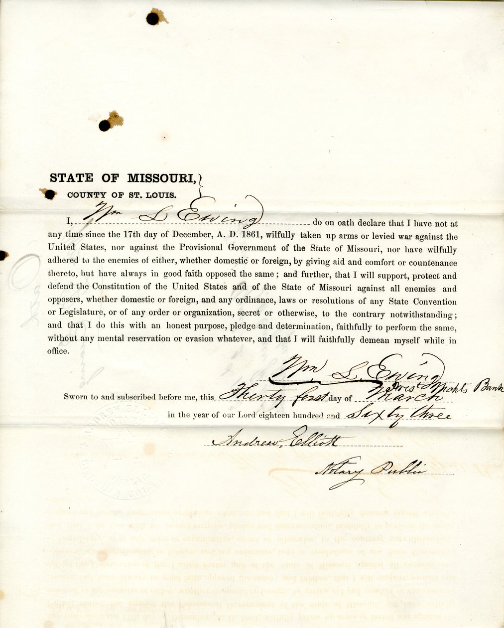 Loyalitet ed af Wm. L. Ewing i Missouri, amtet St. Louis af W.L. Ewing