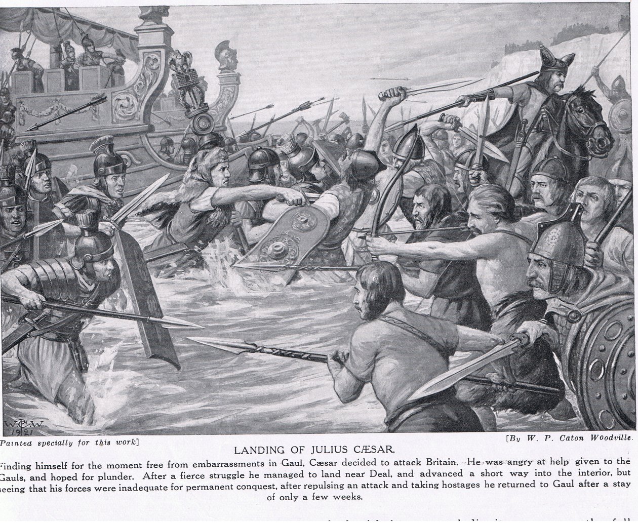 Landing af Julius Cæsar, illustration fra 