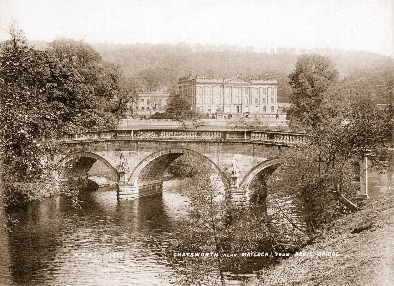 Chatsworth House og broen over floden Derwent, Derbyshire, 1853 af WR and S