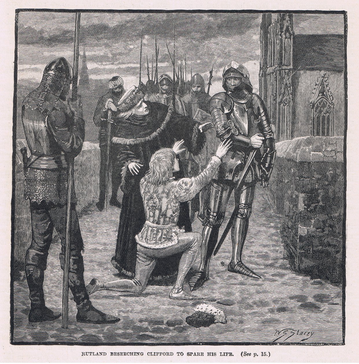 Rutland bønfalder Clifford om at skåne hans liv 1460 af W.S. Stacey