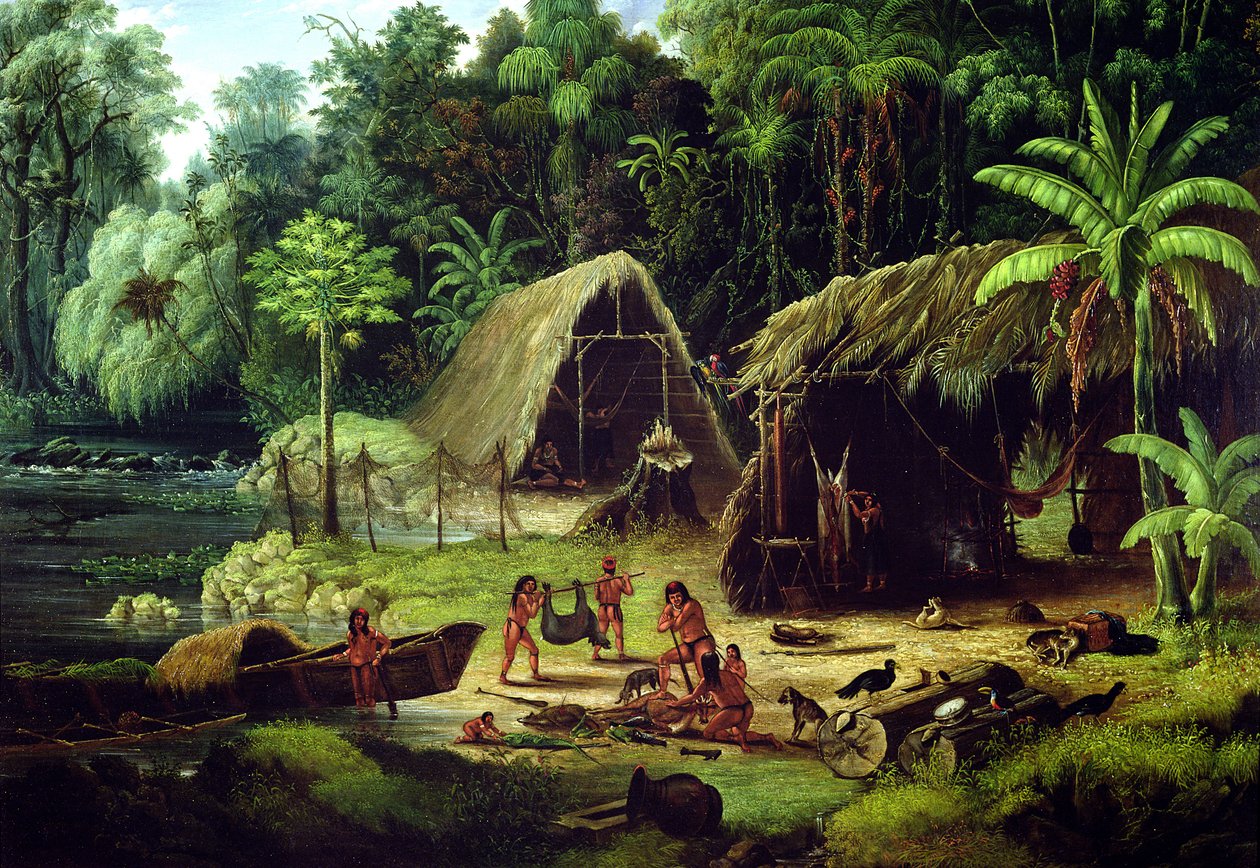 Carib Village, Britisk Guyana, 1836 af W.S. Hedges