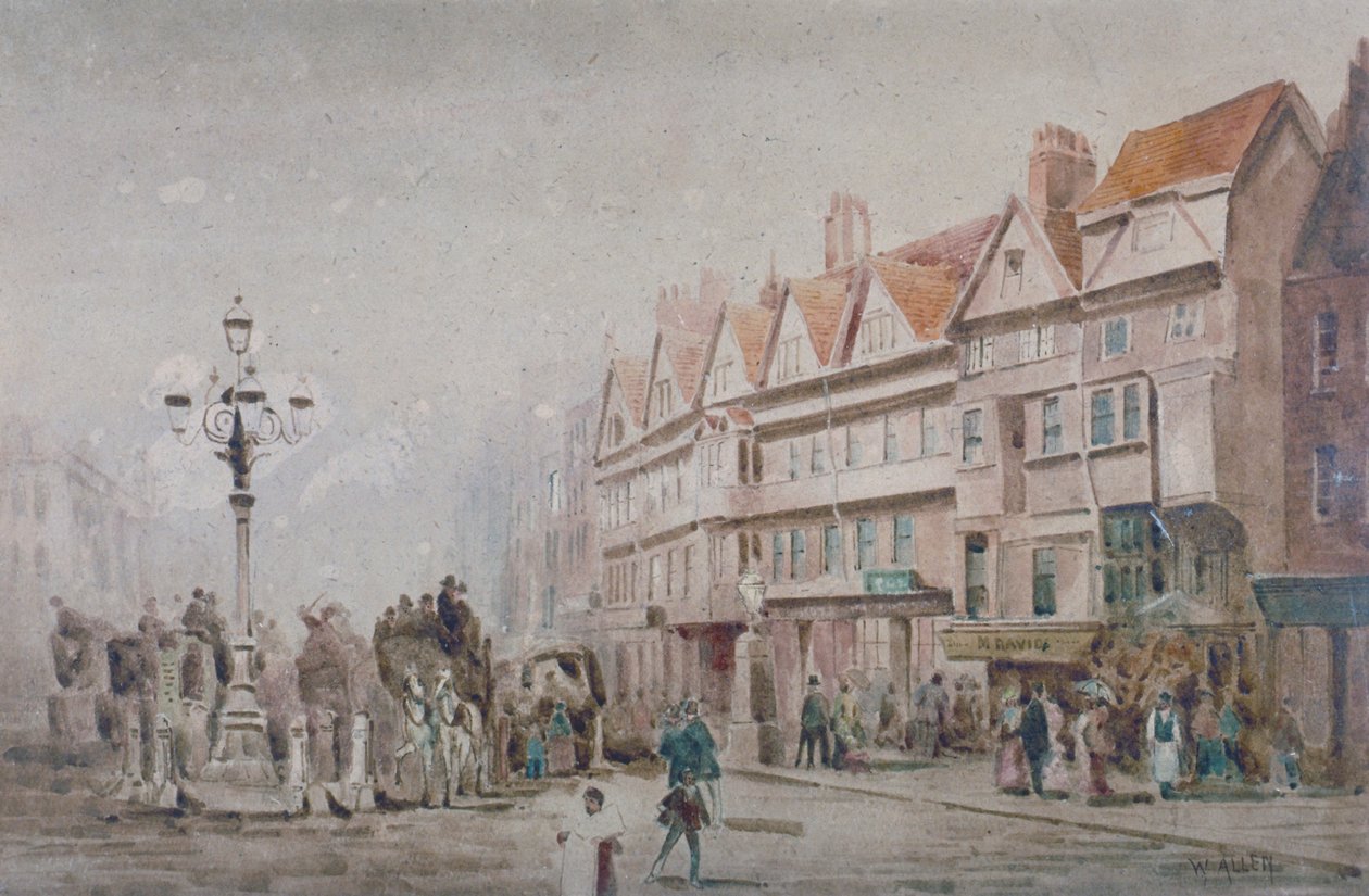 Udsigt mod øst langs sydsiden af Holborn and Stable Inn, London, 1860. af W Allen