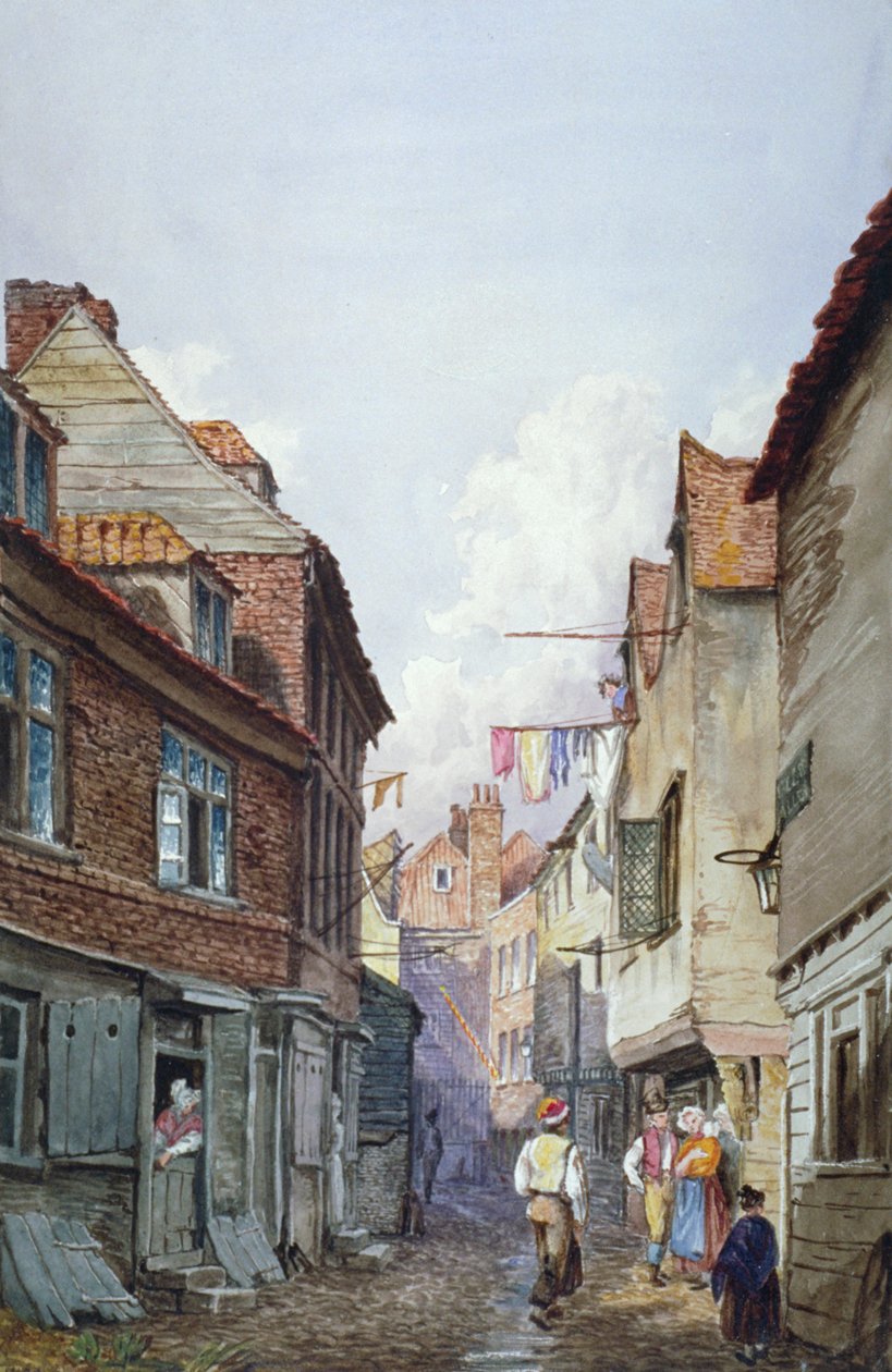 Visning af figurer i Glean Alley, Bermondsey, London, c1825 af W Barker