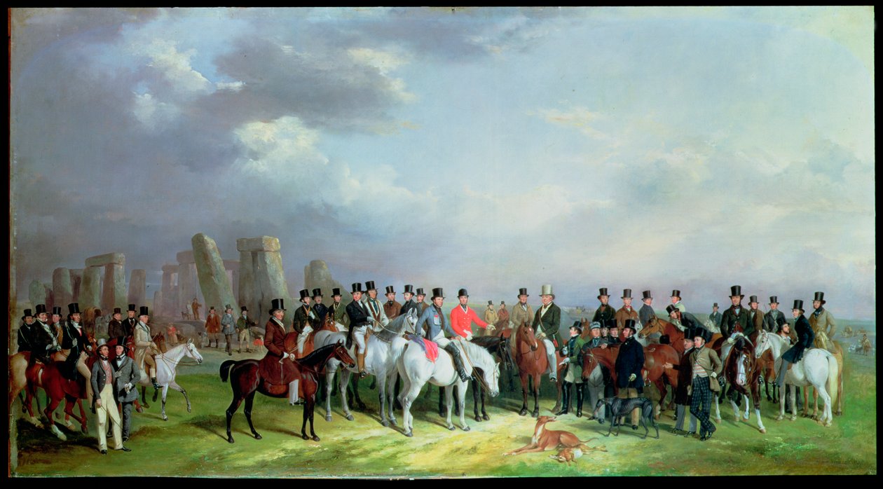 Wiltshire Great Coursing-møde afholdt i Amesbury, 16., 17., 18., 19. og 20. marts 1847, med Stonehenge Beyond, 1847 af W. Barraud