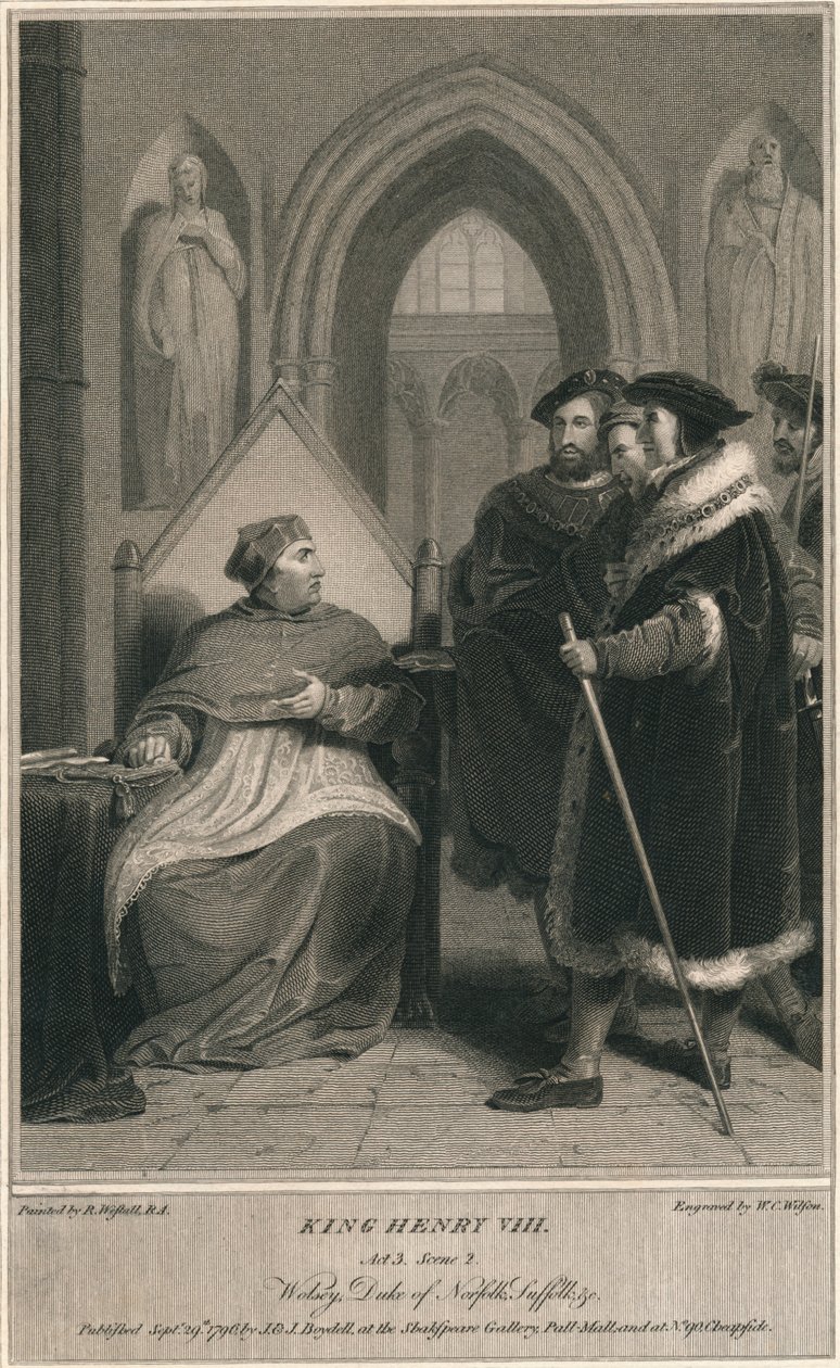 Kong Henrik VIII. Akt 3. Scene 2. Wolsey, hertug af Norfolk, Suffolk & c, 1796. af W. C. Wilson