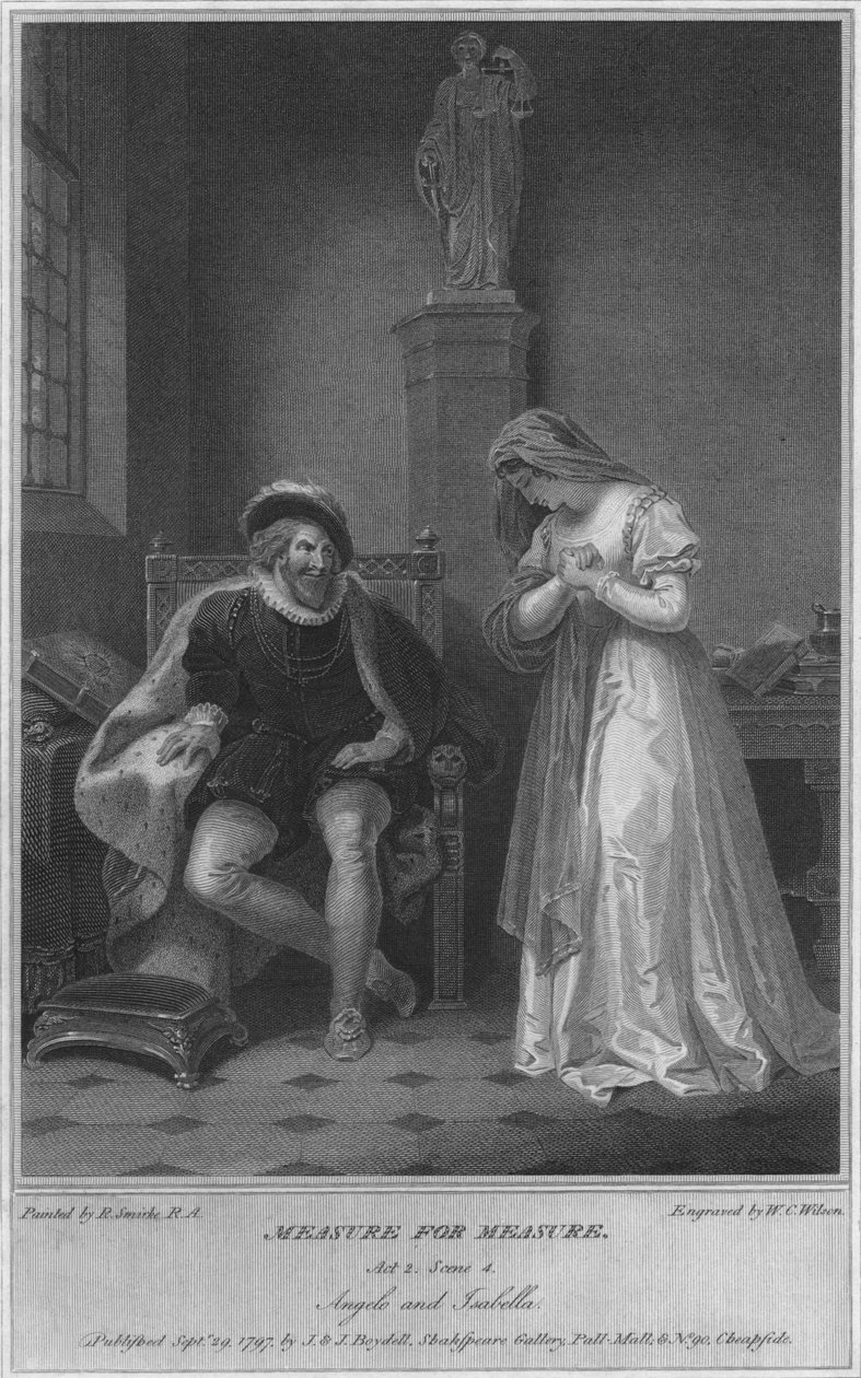 Mål for mål. Akt 2. Scene 4. Angelo og Isabella, 1797. af W. C. Wilson