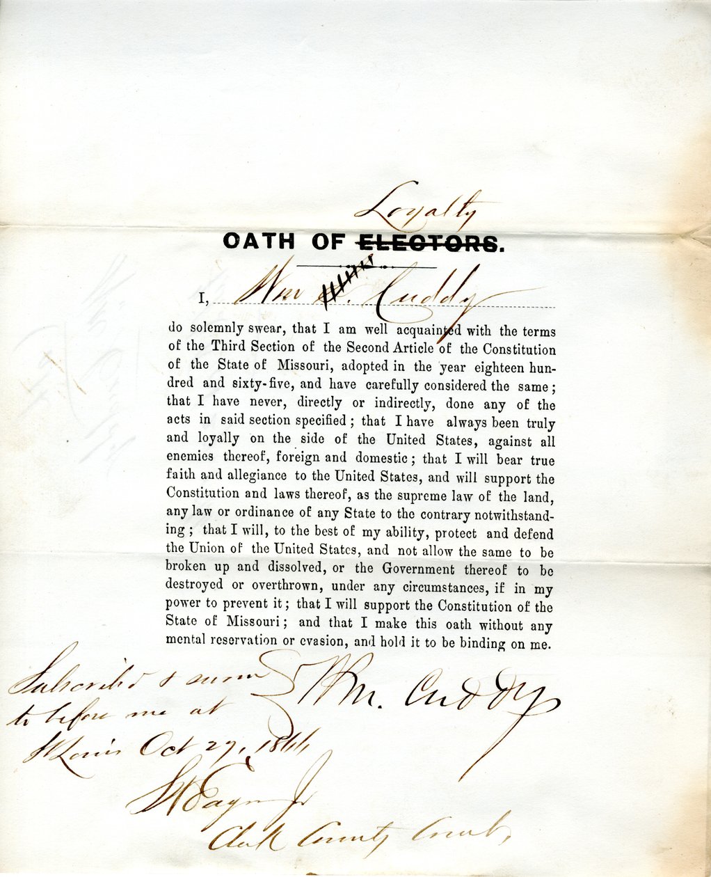 Loyalitet ed af Wm. Cuddy of Missouri, County of St. Louis af W. Cuddy