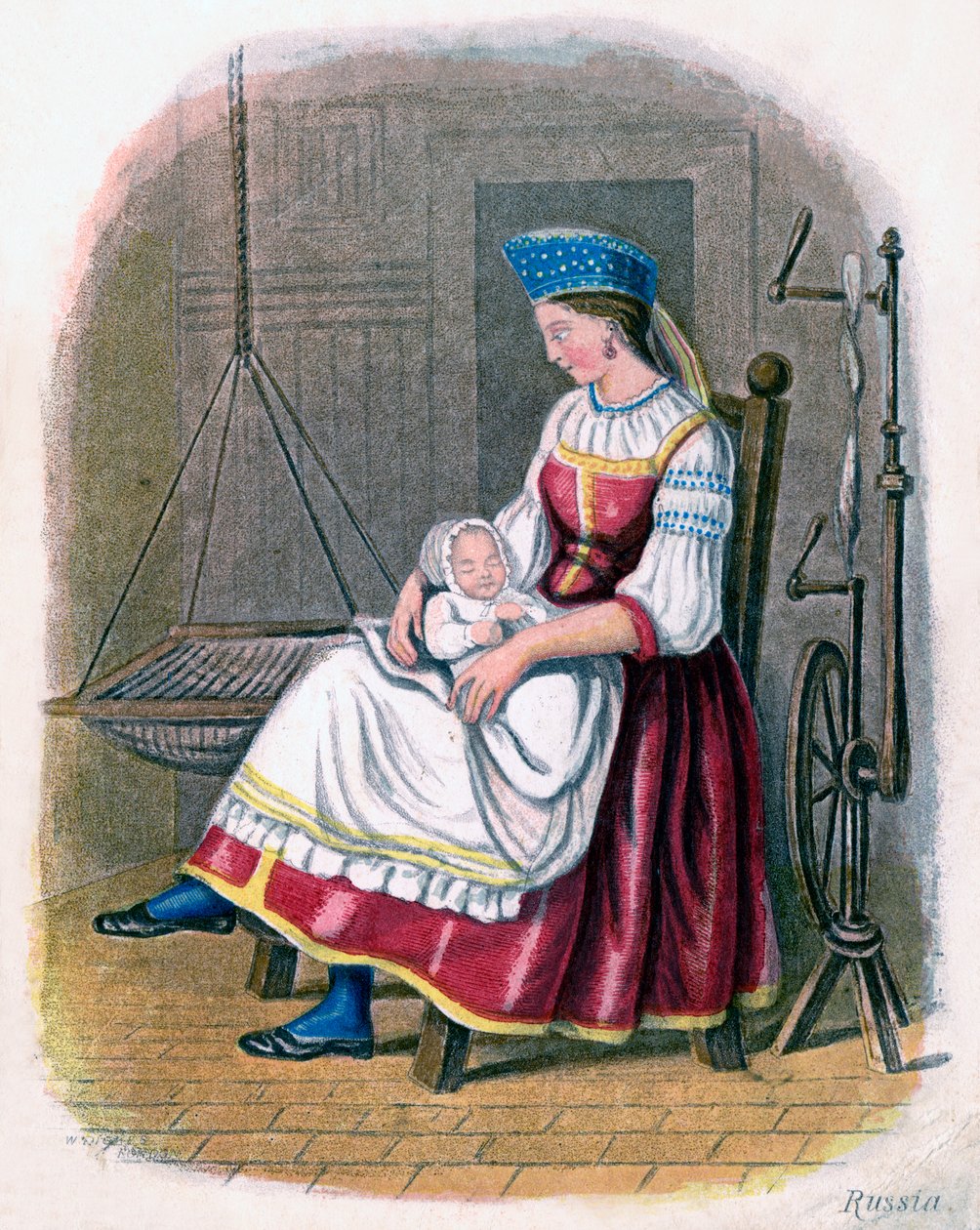 Russisk kvinde med baby, 1809. af W. Dickes