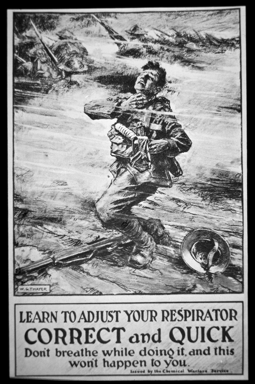 Den amerikanske hærs plakat advarer om gasangreb af W. G. (after) Thayer