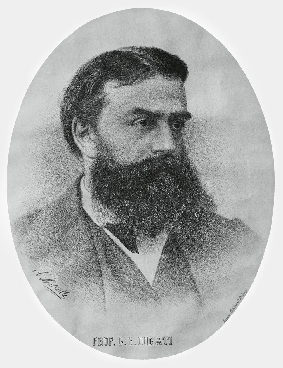 Portræt af Giovanni Battista Donati (1826-1873), italiensk matematiker og astronom, gravering af John Ward Dunsmore