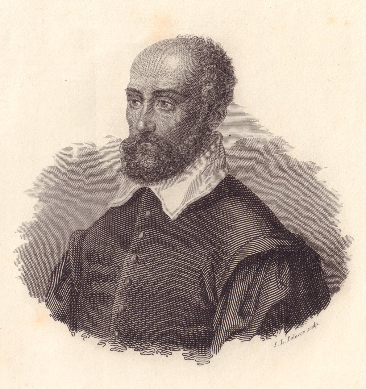 Portræt af den italienske arkitekt Andrea Palladio, pseudonym Andrea di Pietro (1508-1580), kobberstik af John Ward Dunsmore
