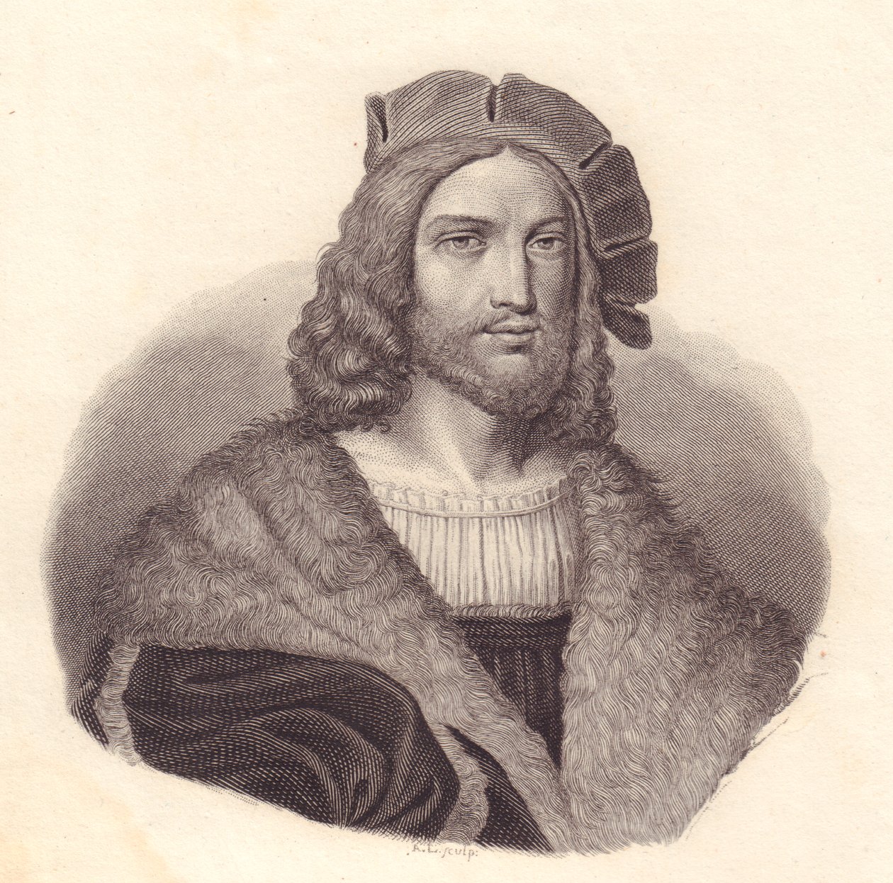 Portræt af den italienske digter Antonio Tebaldeo (1463-1537), kobberstik fra maleri af Raphael af John Ward Dunsmore
