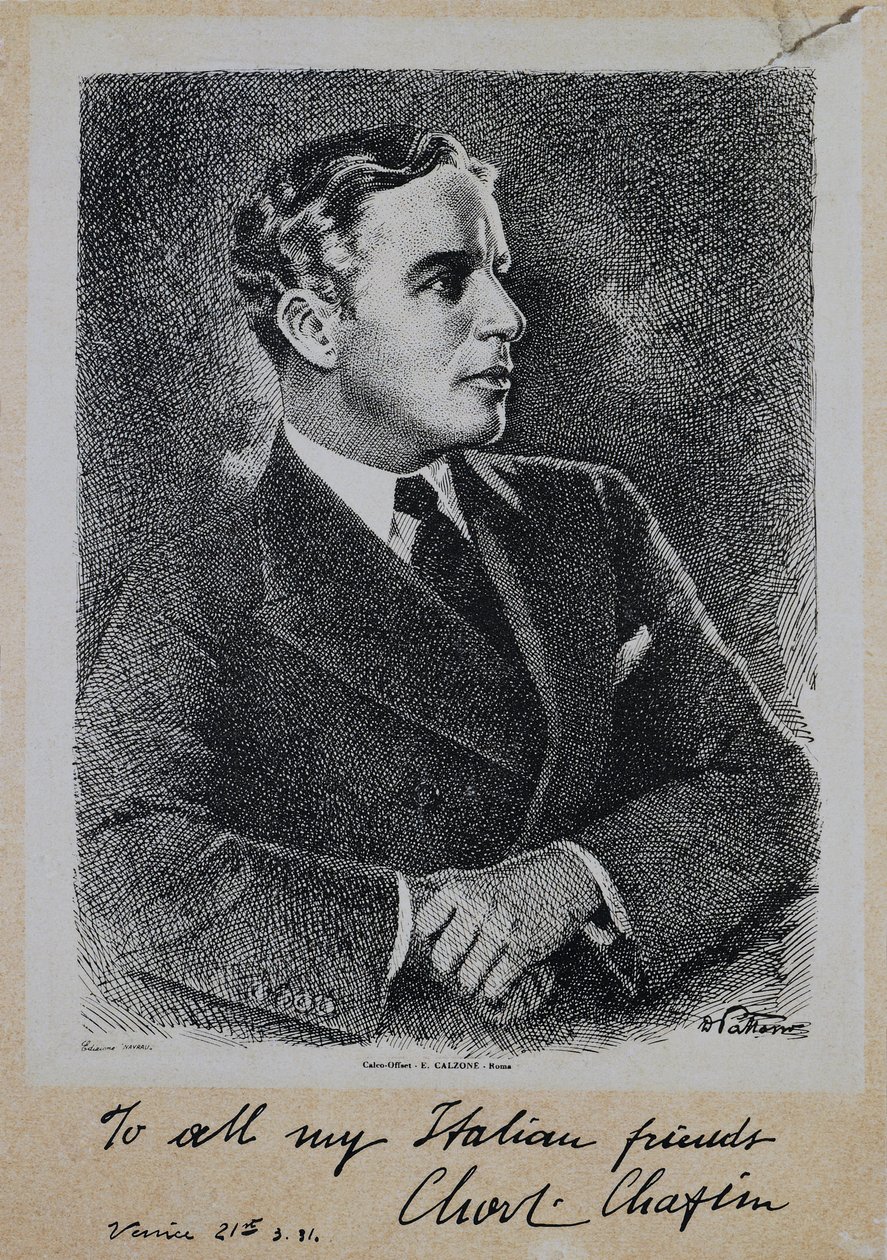 Portræt af Sir Charles Spencer Chaplin (1889-1977), engelsk skuespiller og instruktør af John Ward Dunsmore