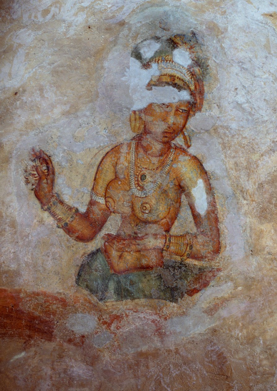 Sri Lanka, Fresko af piger i Sigiriya arkæologiske kompleks (UNESCOs verdensarvsliste af John Ward Dunsmore
