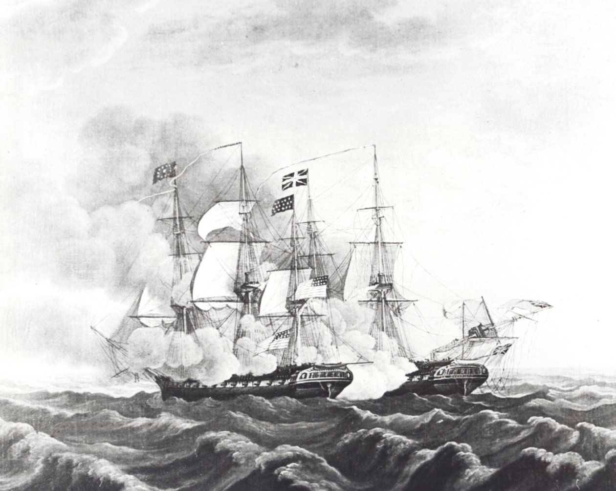 USS Constitution og HMS Guerriere (litho) af John Ward Dunsmore