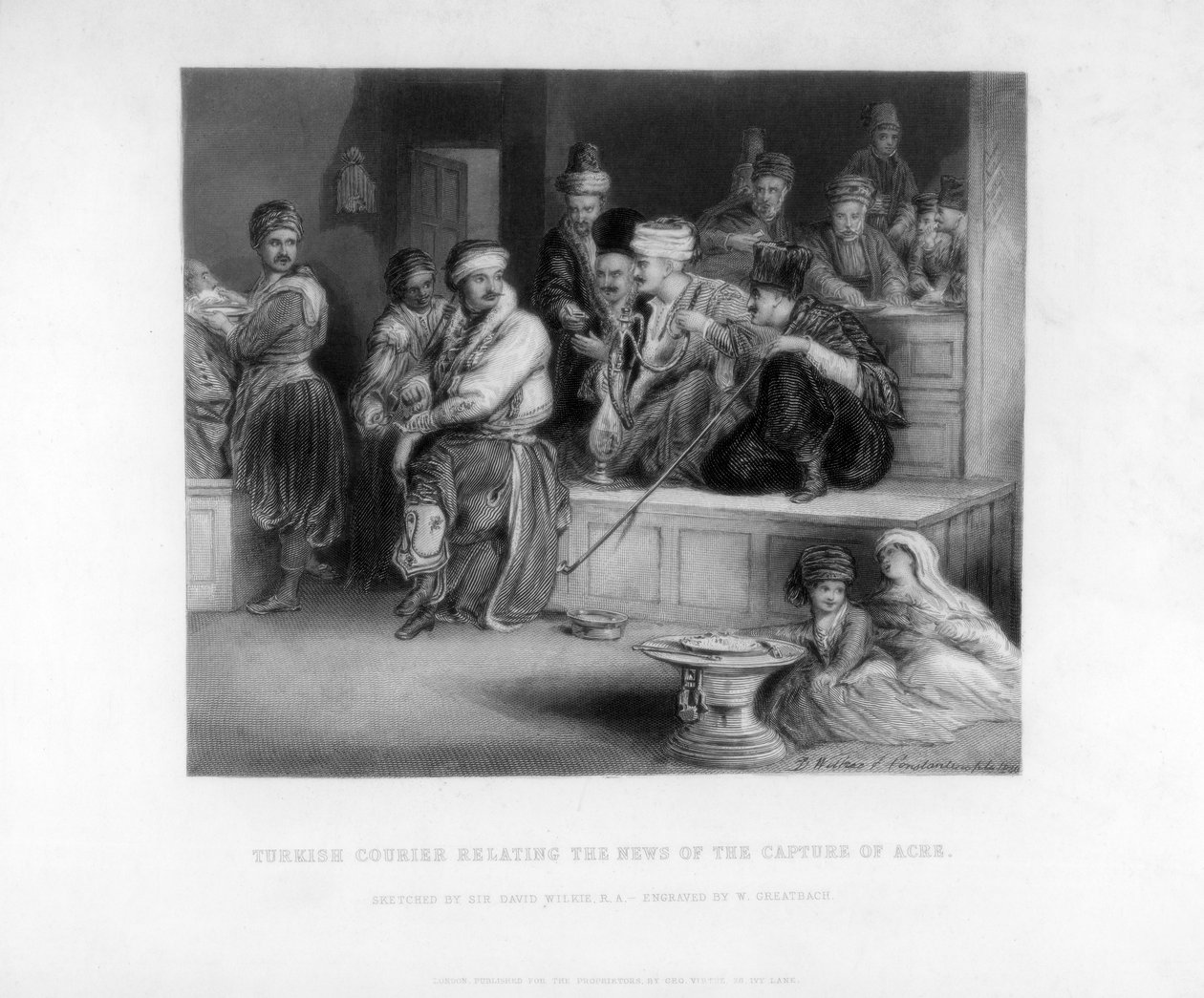 Tyrkisk kurer, der fortæller nyheden om erobringen af Acre, 1800-tallet. af W. Greatbatch