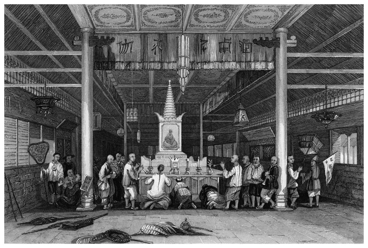 Buddhas tempel, Kanton, Kina, 1843 af W. H. Capone