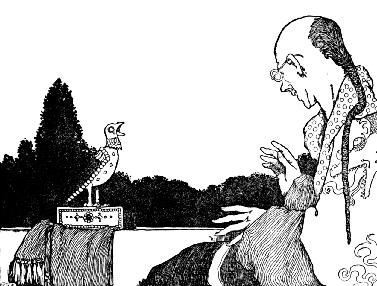 Han var lige så vellykket som den rigtige nattergal, c1930 af William Heath Robinson