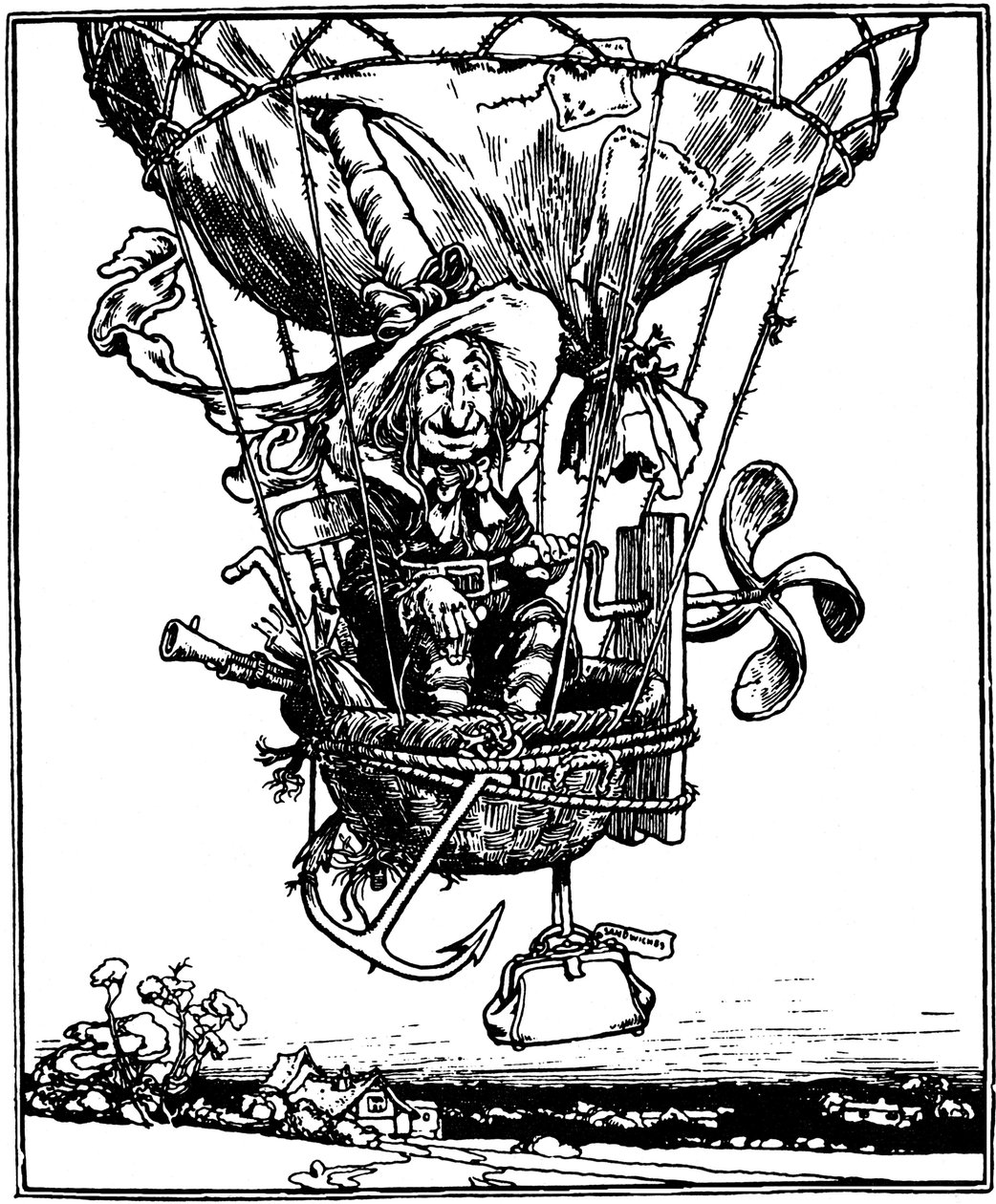 Illustration fra børnebogen The Adventures of Uncle Lubin, 1902. af William Heath Robinson