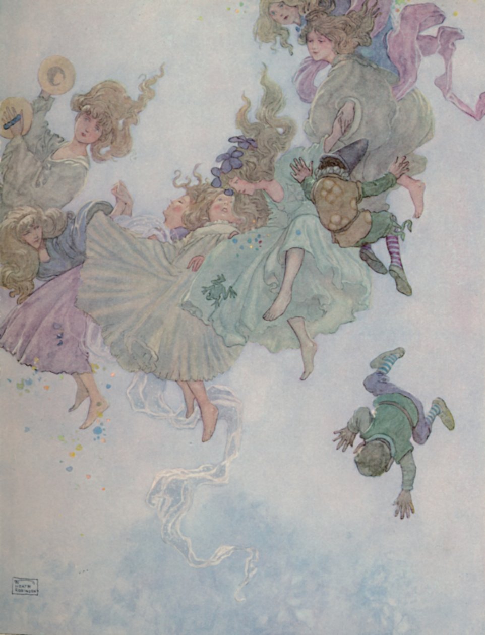 Rundt og rundt gik de, Sådan hvirvlende og snurrende, c1930 af William Heath Robinson
