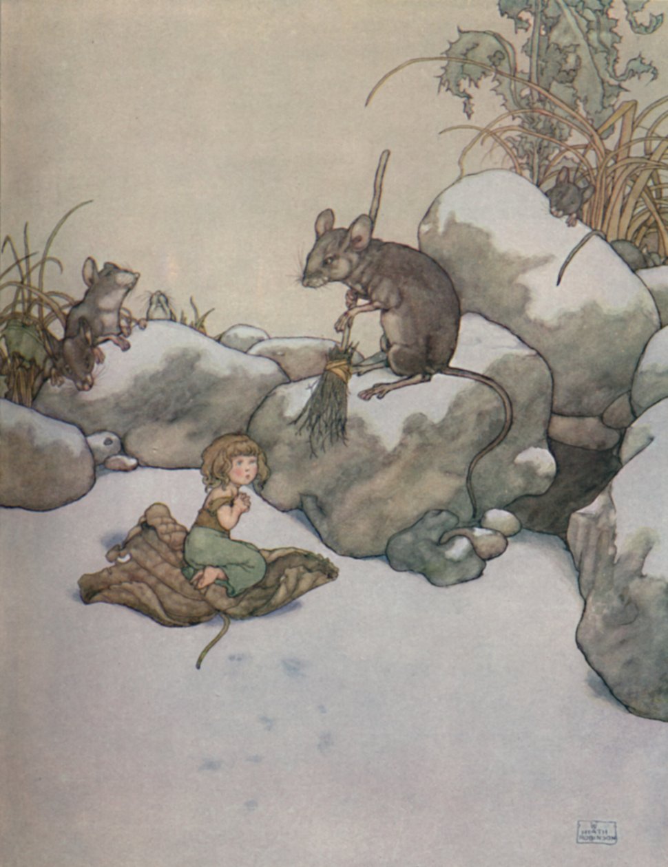 Hun stod ved døren og bad om et stykke bygmajs, c1930 af William Heath Robinson
