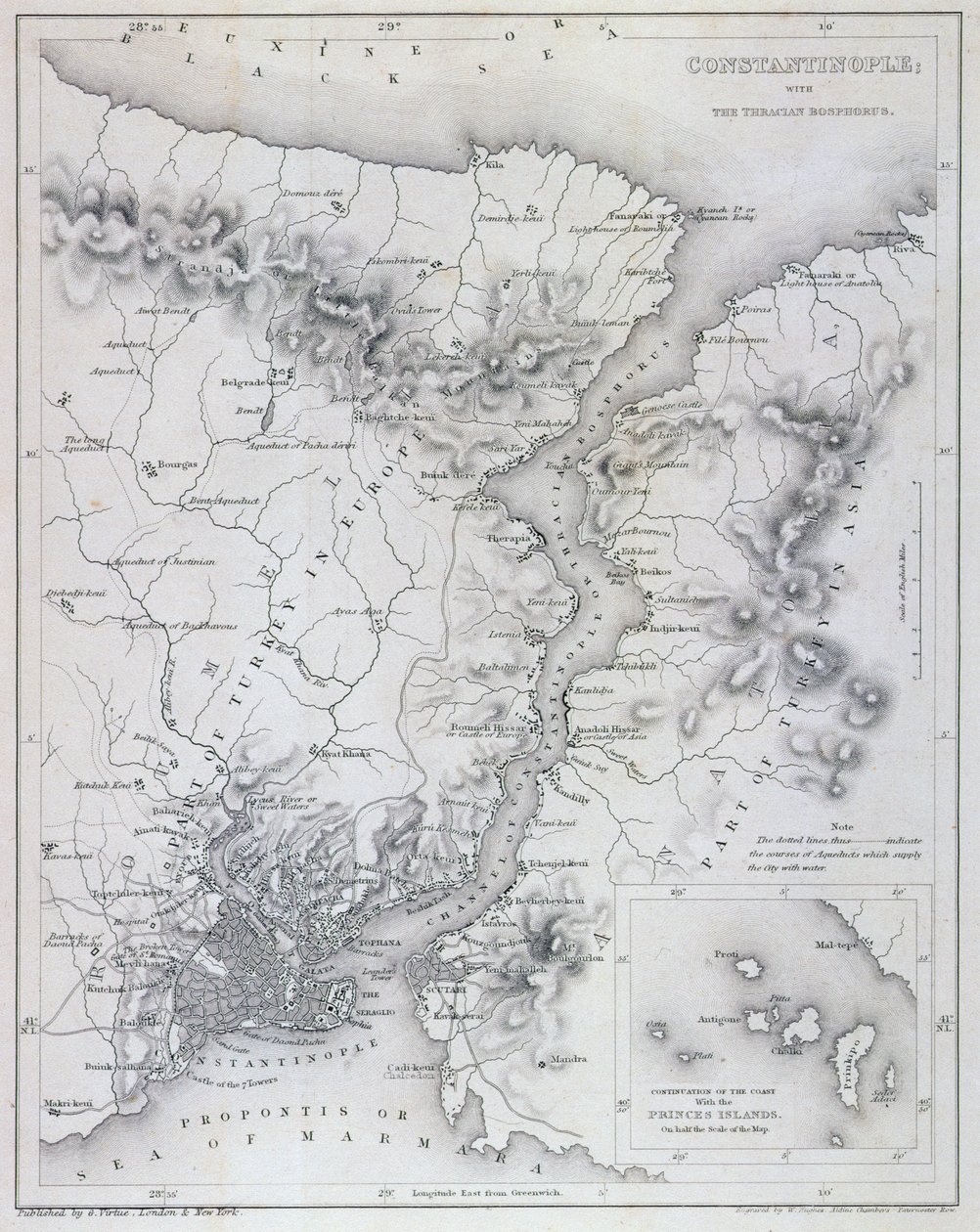 Konstantinopel og Bosporus, ca. 1850 af W Hughes