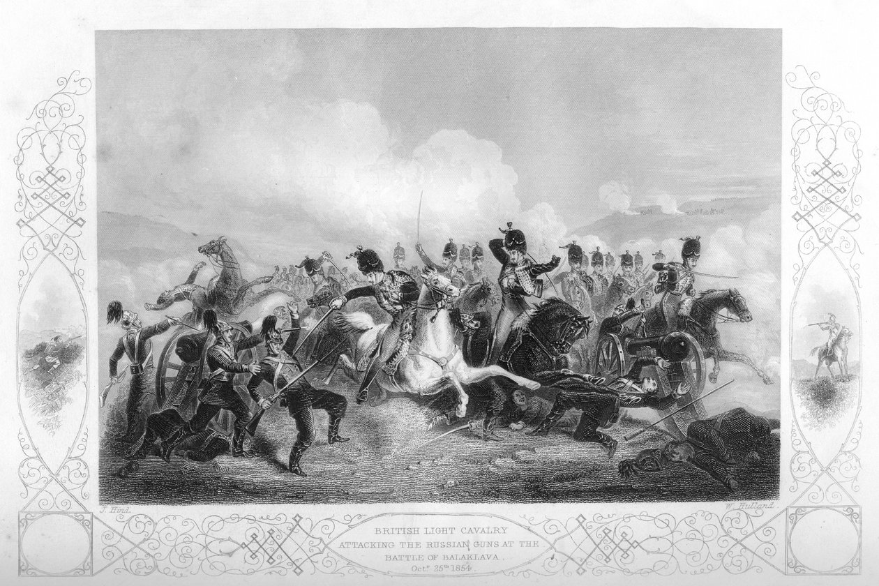 Let kavaleri angriber de russiske kanoner ved Balaclava under Krimkrigen, 1854 1857. af W. Hulland
