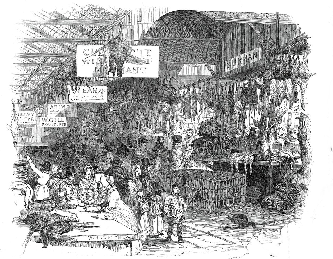 Leadenhall Market, juleaften, 1845. af W. J. Linton