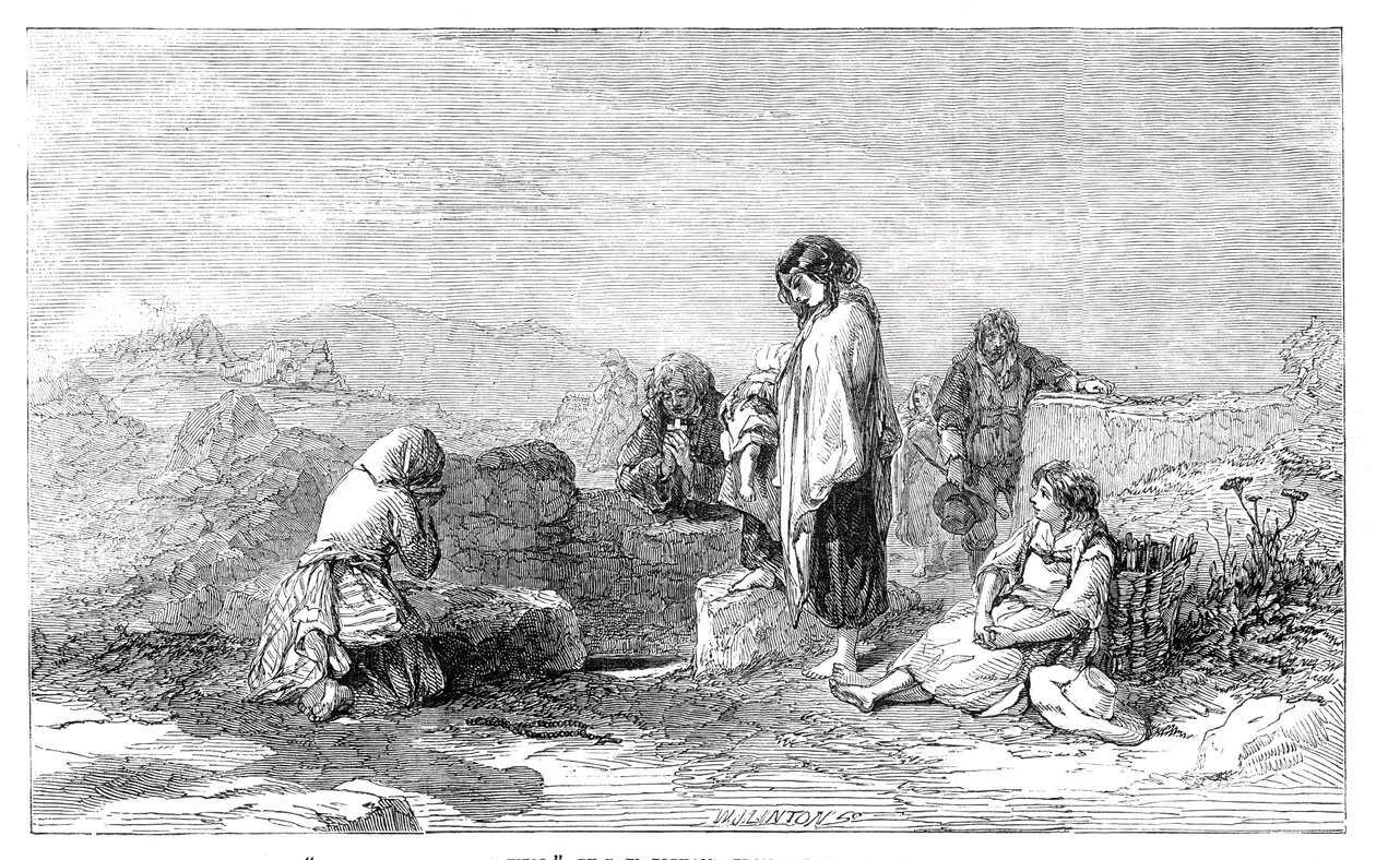 Pilgrims to the Holy Well - af F.W. Topham - fra den nye akvareludstilling, 1845. af W. J. Linton