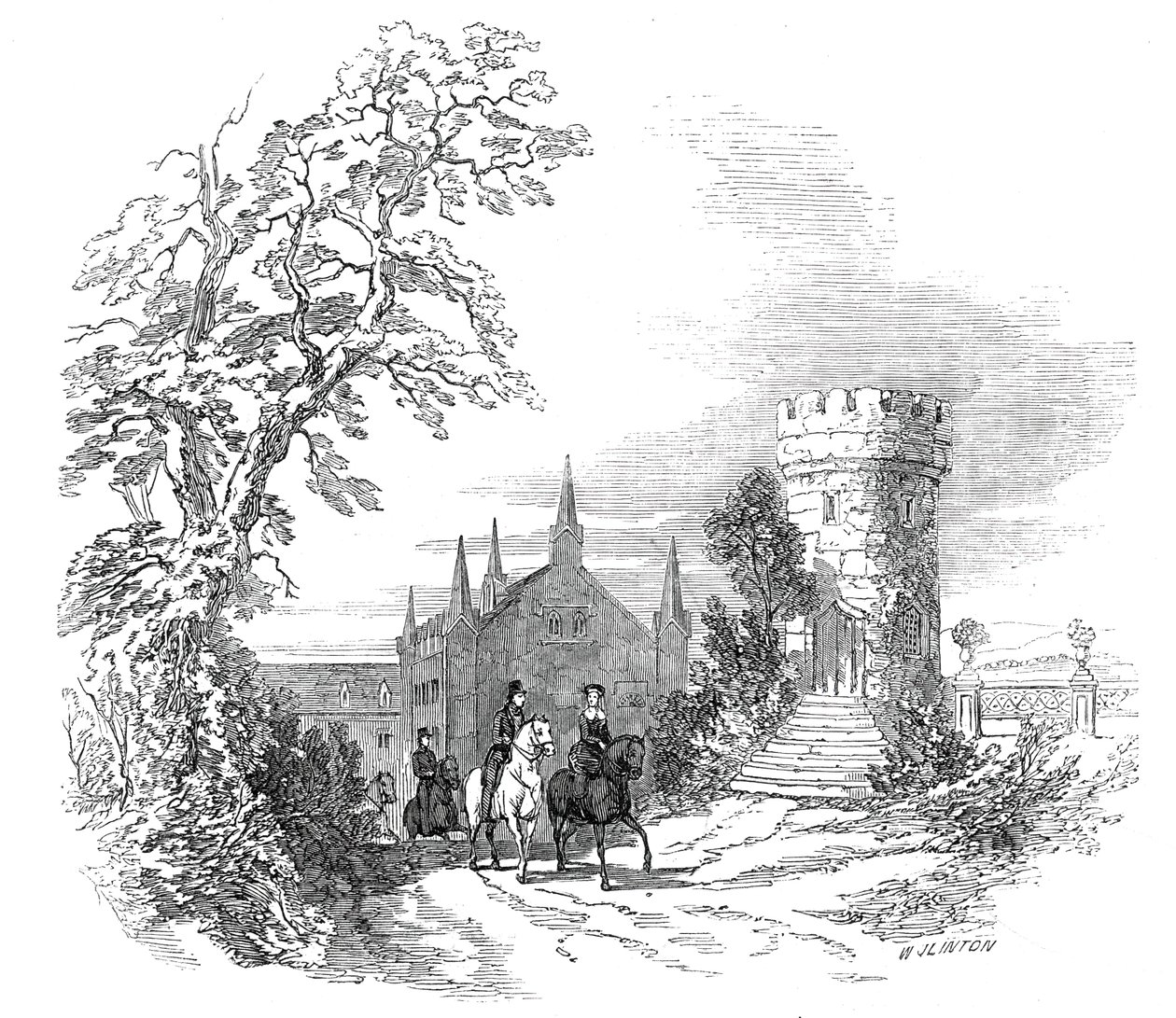 Rosenau - fra Hans Kongelige Højhed Prins Alberts tegning, 1845. af W. J. Linton