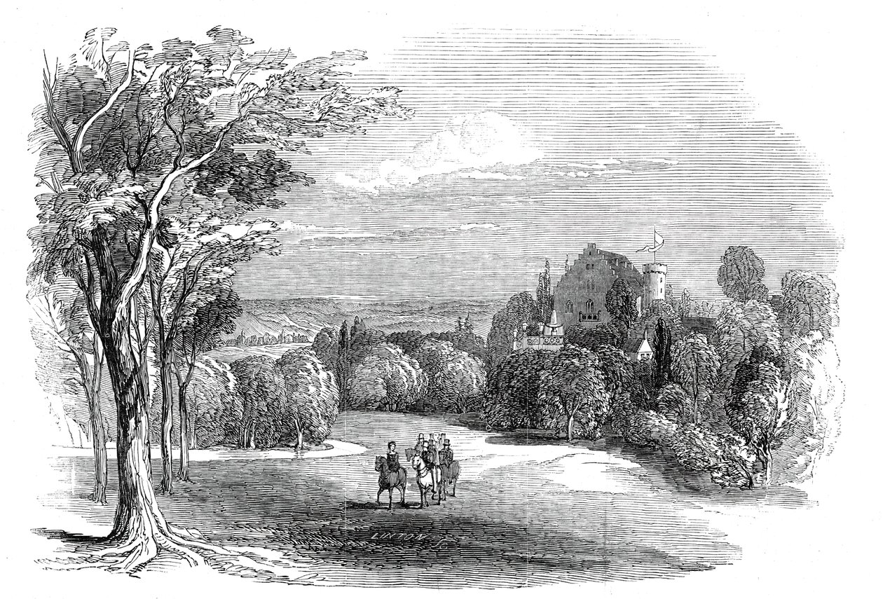 Schloss Rosenau, nær Coburg - fra Hans Kongelige Højhed Prins Alberts tegning, 1845. af W. J. Linton