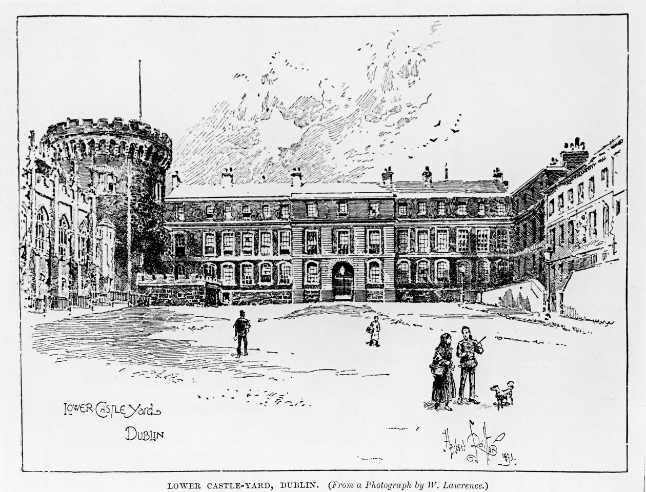 Lower Castle Yard, Dublin, graveret af Herbert Railton (1857-1910) af W. Lawrence