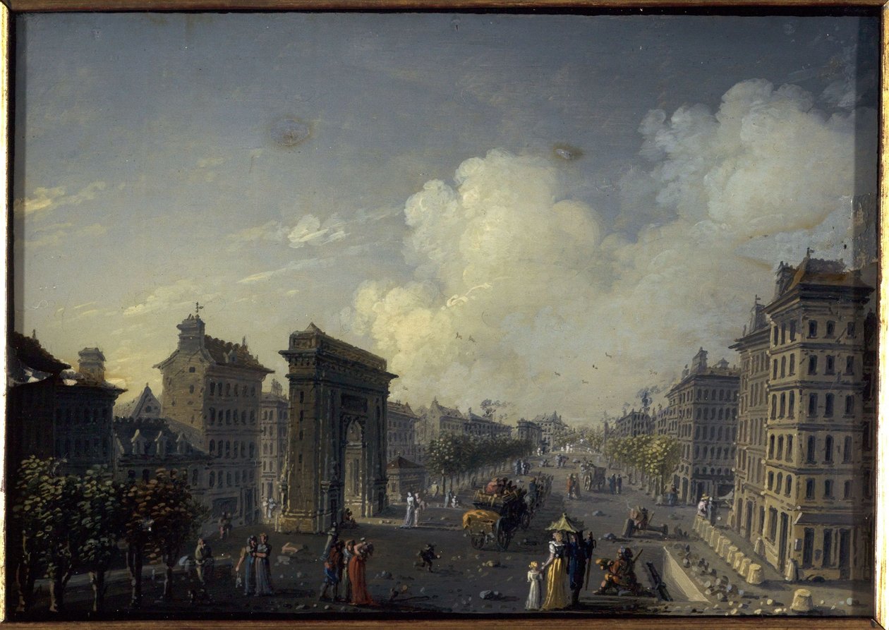La porte de Saint-Denis et le boulevard, mellem 1801 og 1850 (olie på silke, glas) af W. Lebelle