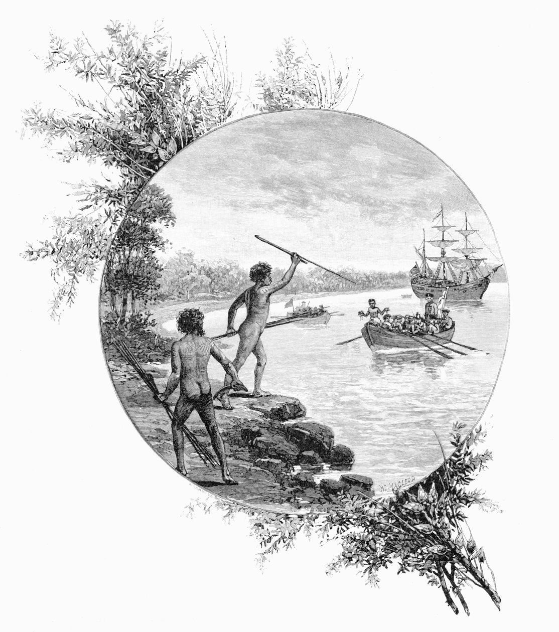Indfødte modsatte Captain Cooks landgang, Australien, 1770 1886. af W. Macleod