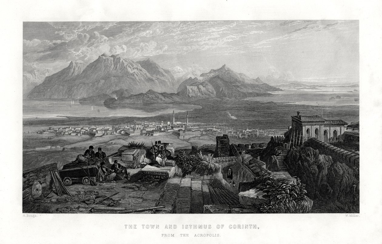 Byen og landtangen i Korinth fra Akropolis, Grækenland, 1887 af W. Miller